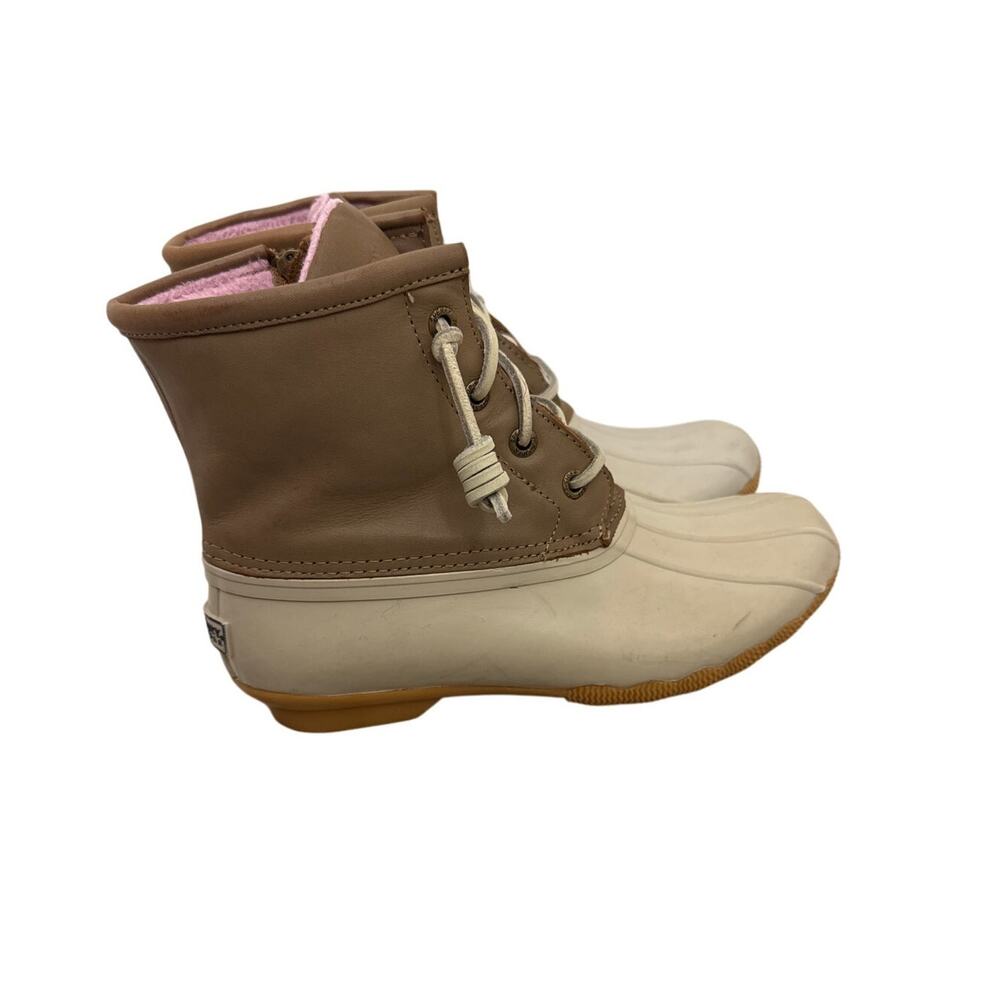 Sperry Duck Boots Tan Pink Lined Waterproof Ankle Rain Boots Size Women's 6